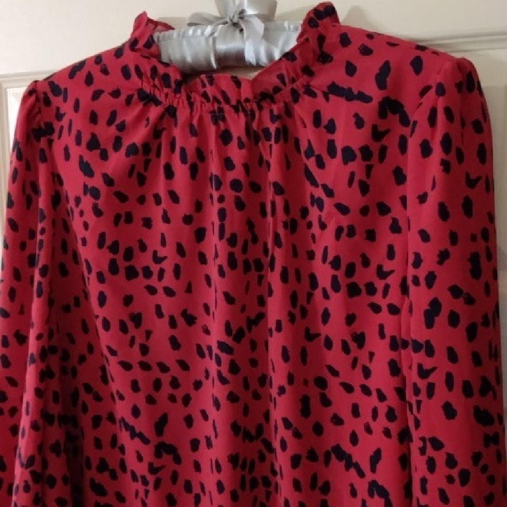 Red Black Leopard Print Long Sleeve Blouse - Picture 5 of 8